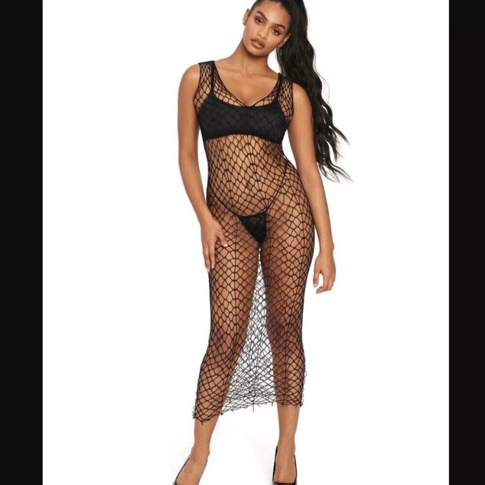 NEW Fredericks of Hollywood Idina‎ Body Stocking Fishnet Dress Lingerie Plus